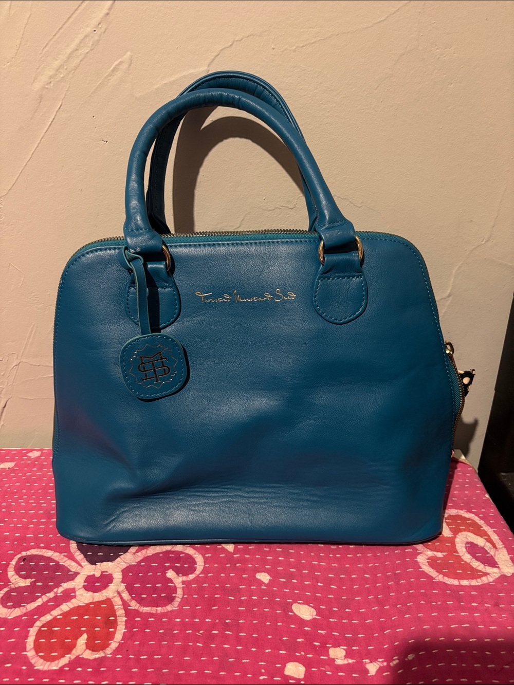 Twisted Mustard Seed Teal Genuine Leather Satchel Handbag - Unbranded